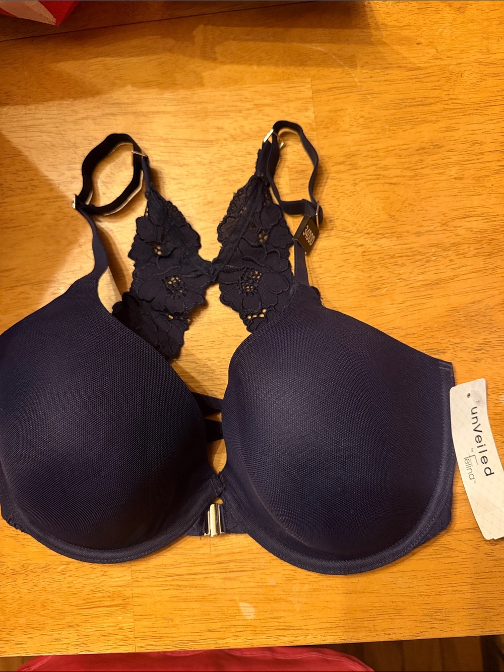 Unveiled Navy Lace-Back T-Shirt Bra with Front Closure